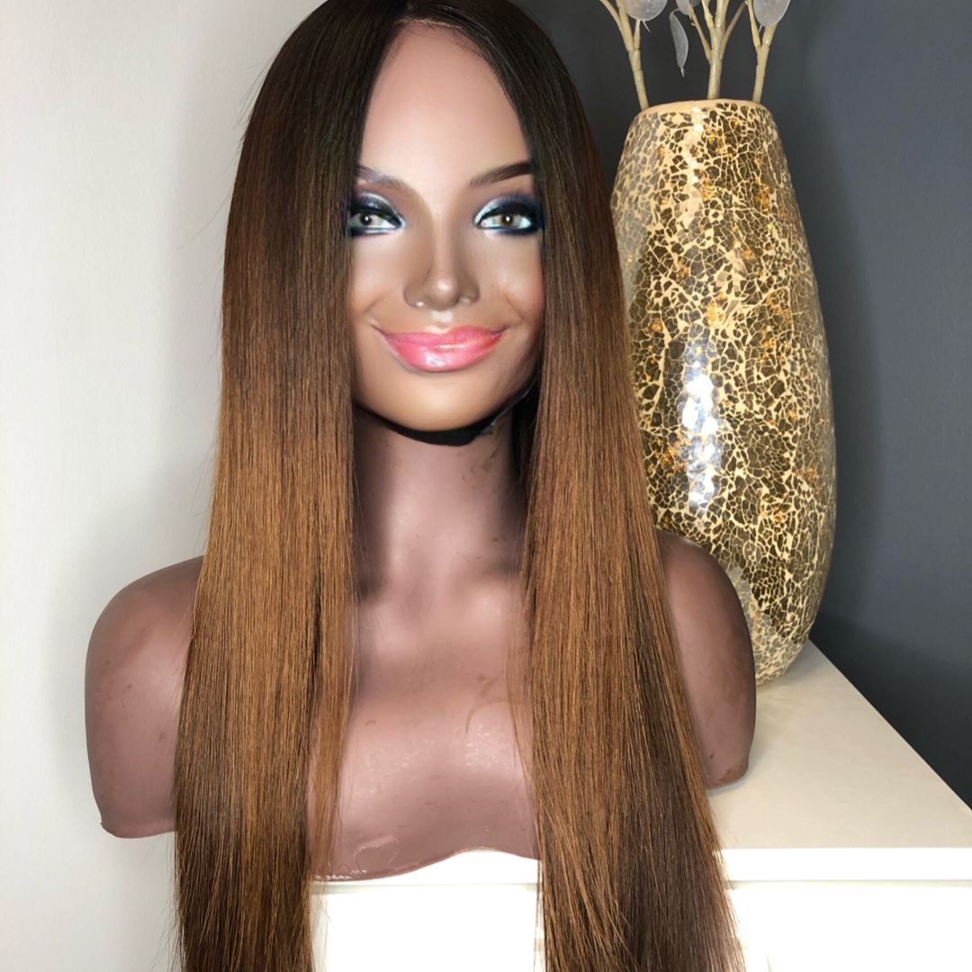 18 Brown Balayage Human Hair Wig La Wig